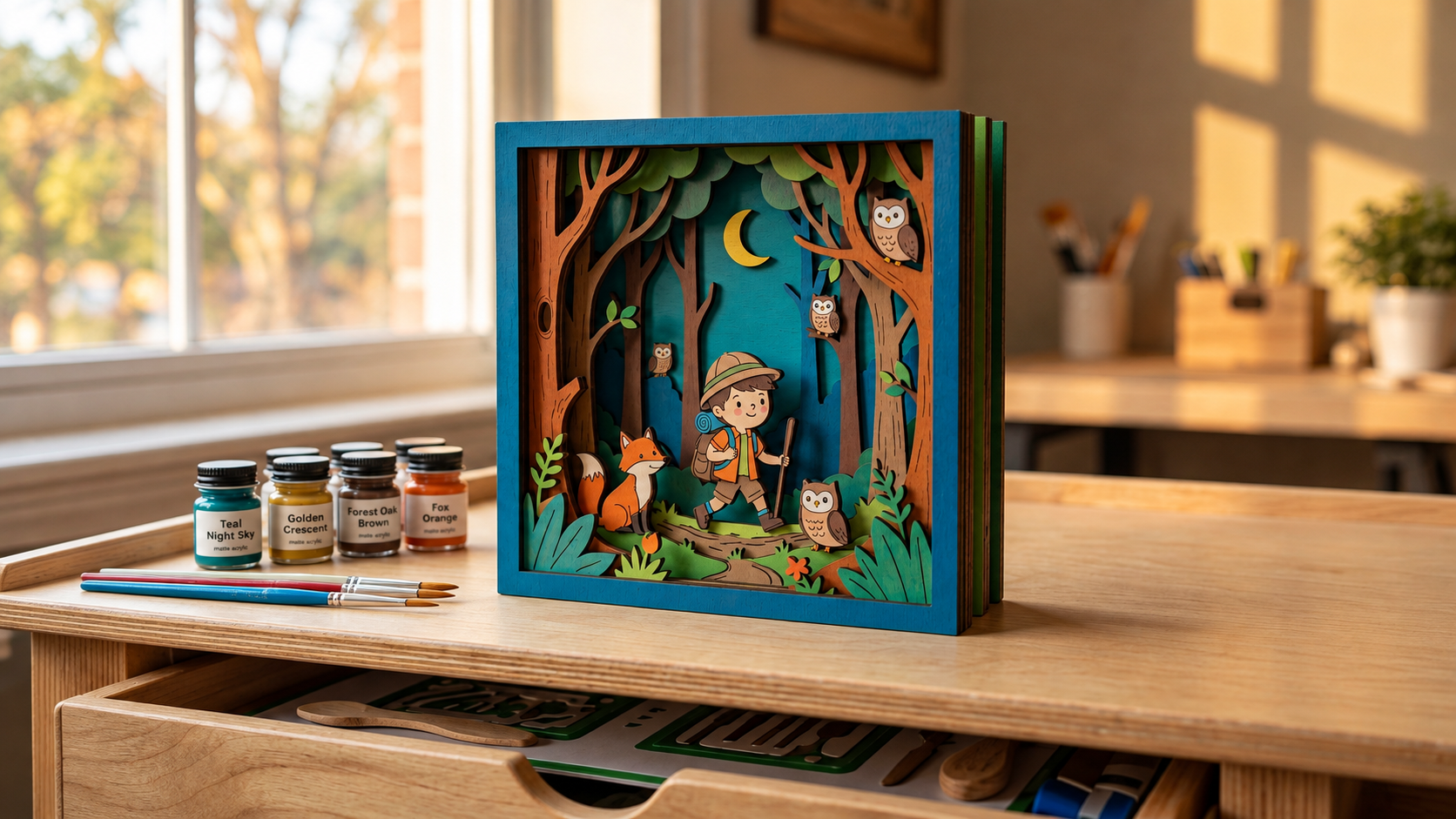 Cuadro diorama multicapa en madera corte láser